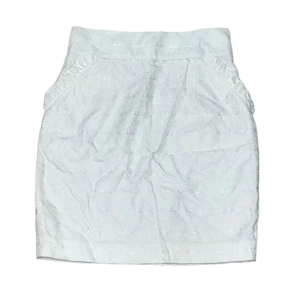 Women’s THOMAS WYLDE white skull print pencil mini skirt with pockets sz 4